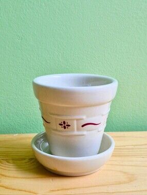 Longaberger Pottery Woven Traditions Flower Pot & Saucer - Traditional Red